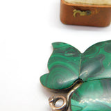Victorian Scottish Sterling Silver Malachite Leaf Brooch Pin c1860 Antique