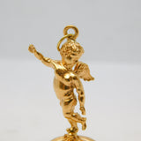 9ct Yellow Gold Large Winged Cherub Onyx Set Fob Pendant Vintage 1974 London