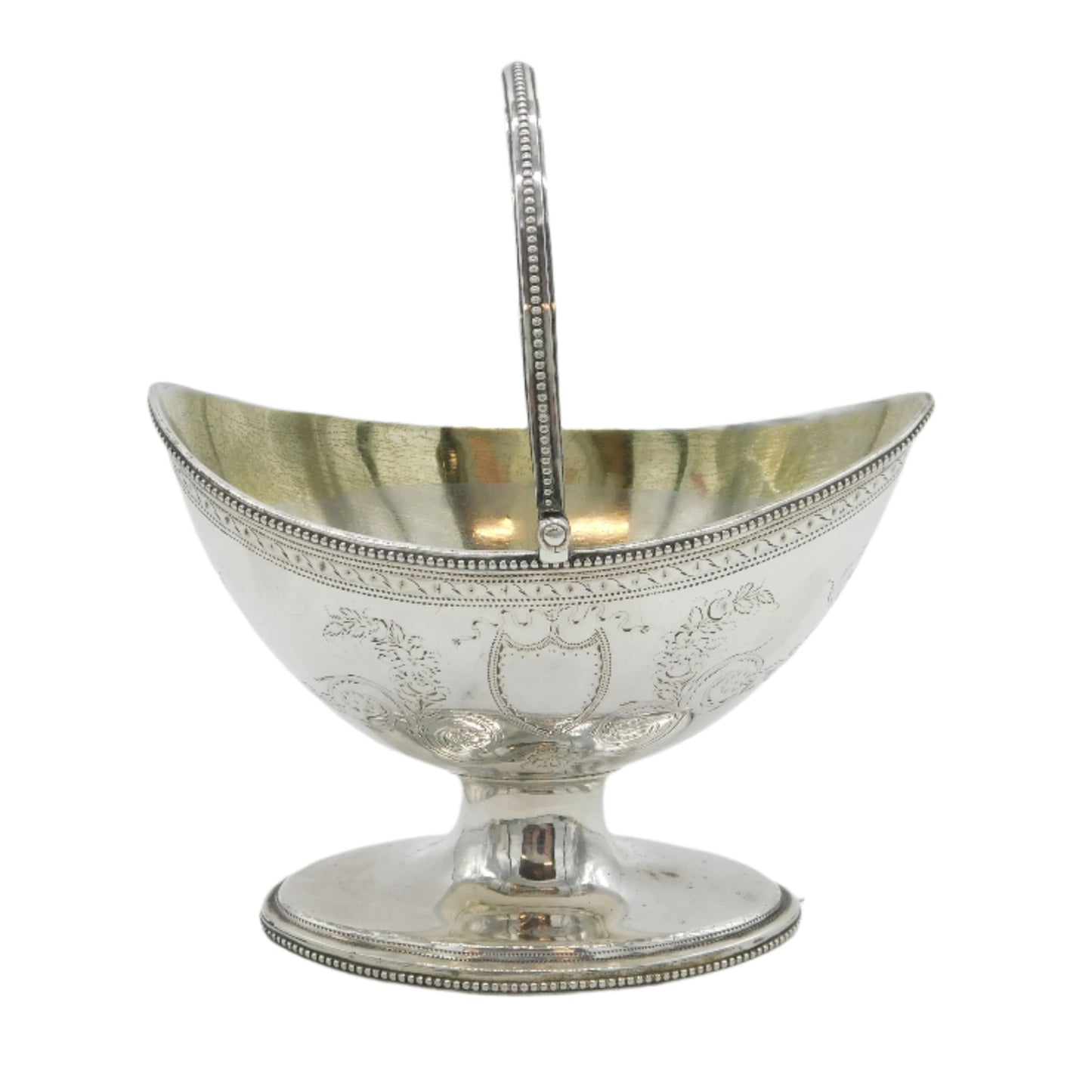George III Sterling Silver Floral Swing Handle Sugar Basket Antique 1786 London