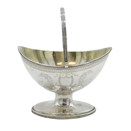 George III Sterling Silver Floral Swing Handle Sugar Basket Antique 1786 London