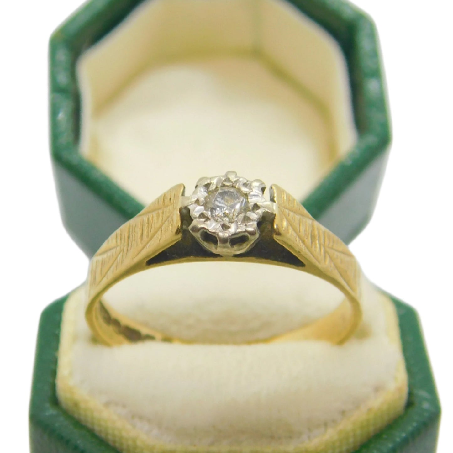 9ct Yellow Gold & 0.1ct Solitaire Set Dress Ring Vintage 1950 Birmingham