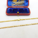 Italian 9ct Yellow Gold Figaro Link Chain Necklace 24" Length Vintage c1970