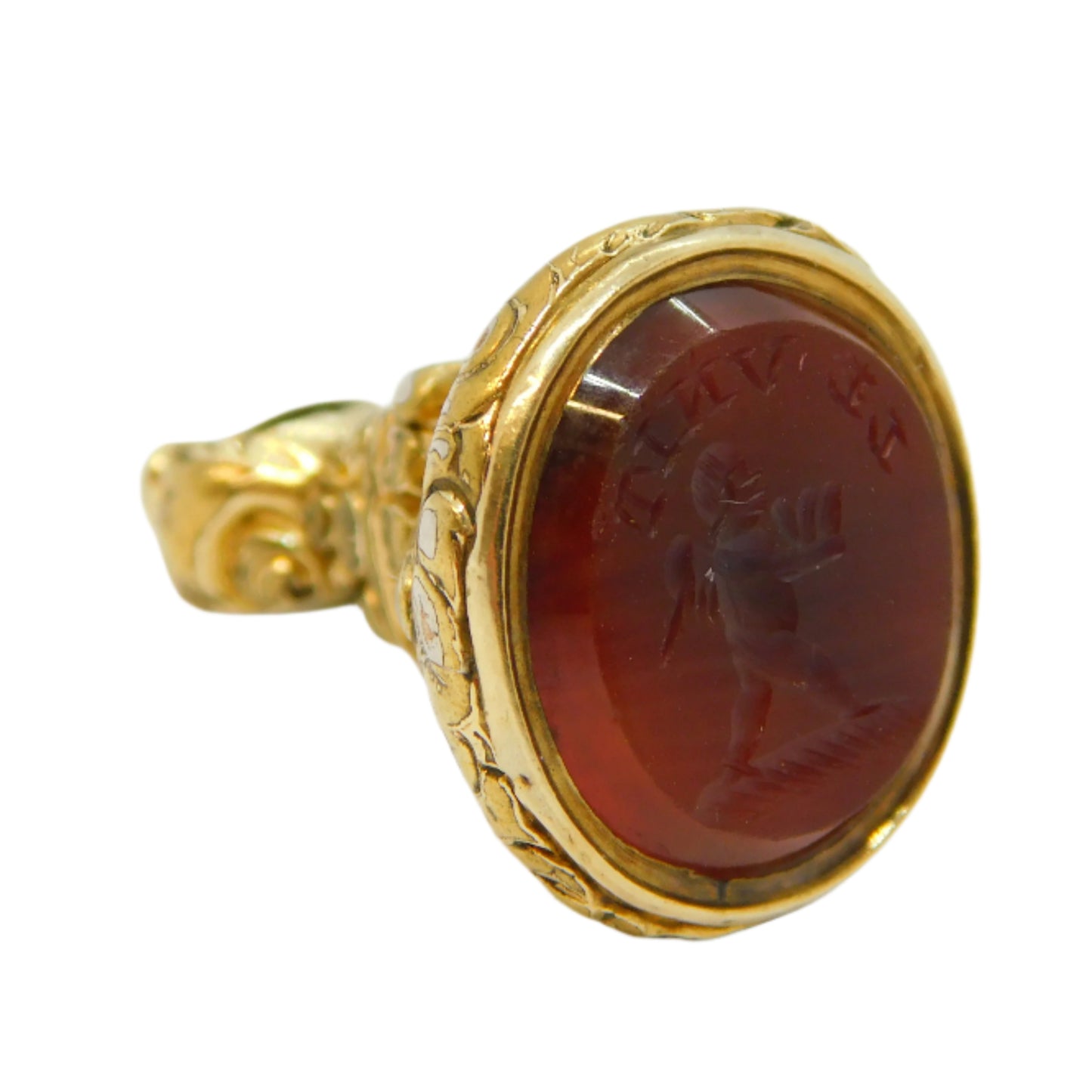 George III Rolled Gold Carnelian 'Le Vivit' 'The Humble' Intaglio Fob Antique