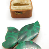 Victorian Scottish Sterling Silver Malachite Leaf Brooch Pin c1860 Antique