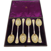 George I Boxed Set of Six Britannia Silver Gilt Trefid Dessert Spoons Antique 1717 London