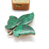 Victorian Scottish Sterling Silver Malachite Leaf Brooch Pin c1860 Antique