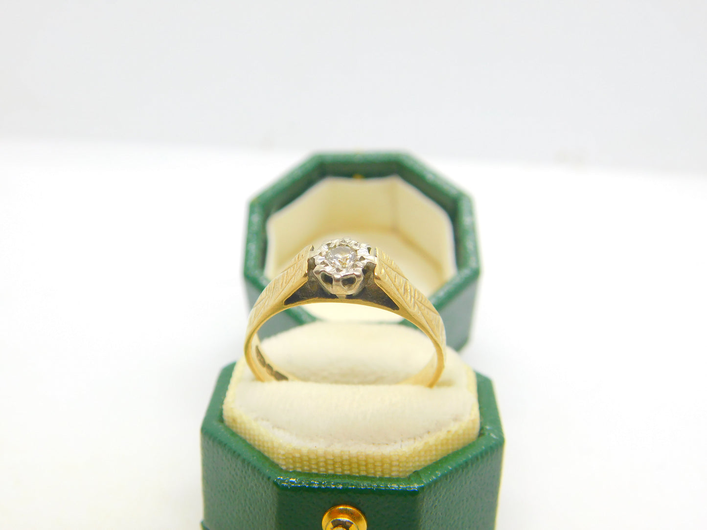 9ct Yellow Gold & 0.1ct Solitaire Set Dress Ring Vintage 1950 Birmingham