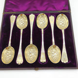 George I Boxed Set of Six Britannia Silver Gilt Trefid Dessert Spoons Antique 1717 London
