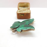 Victorian Scottish Sterling Silver Malachite Leaf Brooch Pin c1860 Antique