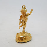 9ct Yellow Gold Large Winged Cherub Onyx Set Fob Pendant Vintage 1974 London