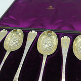 George I Boxed Set of Six Britannia Silver Gilt Trefid Dessert Spoons Antique 1717 London
