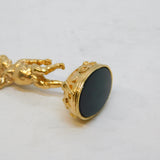 9ct Yellow Gold Large Winged Cherub Onyx Set Fob Pendant Vintage 1974 London