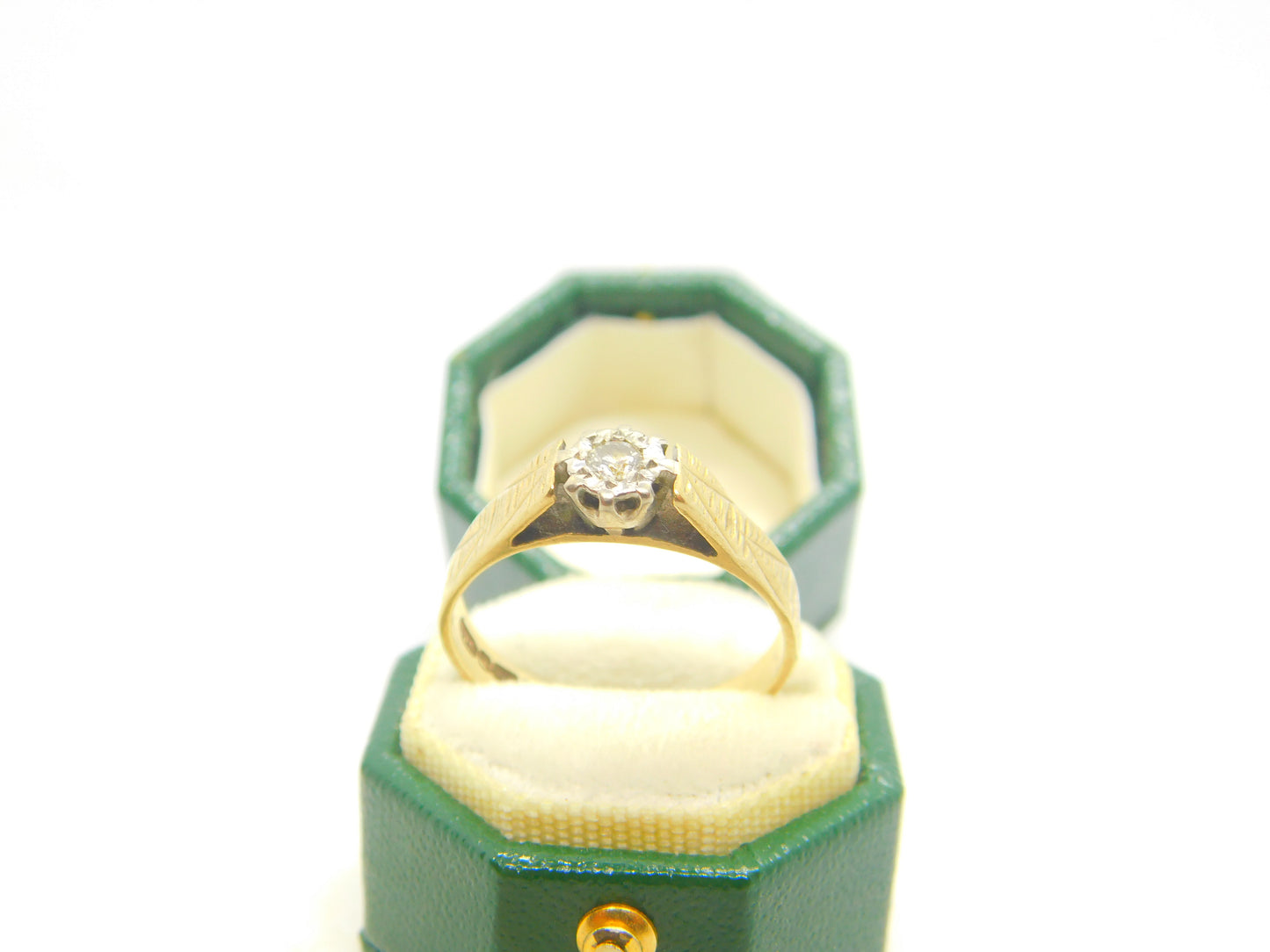 9ct Yellow Gold & 0.1ct Solitaire Set Dress Ring Vintage 1950 Birmingham