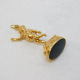 9ct Yellow Gold Large Winged Cherub Onyx Set Fob Pendant Vintage 1974 London