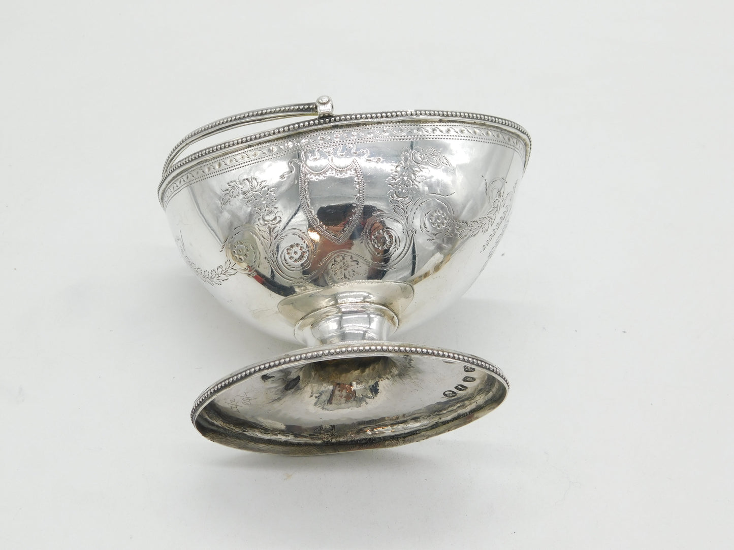 George III Sterling Silver Floral Swing Handle Sugar Basket Antique 1786 London
