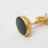 9ct Yellow Gold Large Winged Cherub Onyx Set Fob Pendant Vintage 1974 London