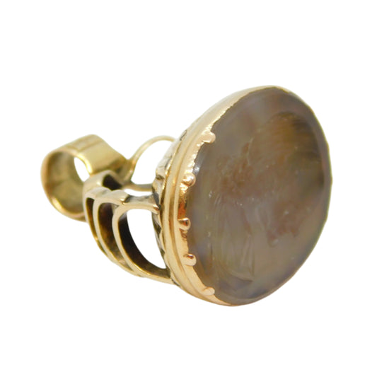 George III 9ct Gold Carved Rock Crystal Oliver Cromwell Intaglio Fob Seal c1820