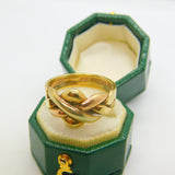 9ct Tri-Colour Gold Crossover Form Trinity Ring Vintage c1980 London