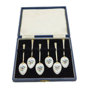 Boxed Sterling Silver Floral Enamel Gilded Teaspoon Set Vintage 1962 Birmingham