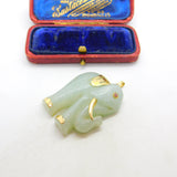 Large 14ct Yellow Gold Mounted Carved Jade Elephant Pendant Vintage c1960