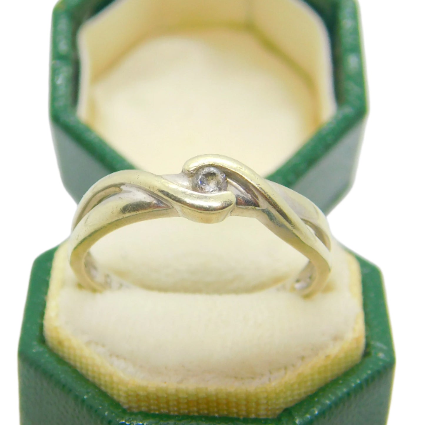 9ct White Gold & 0.1ct Diamond Crossover Ring Vintage c1990 London