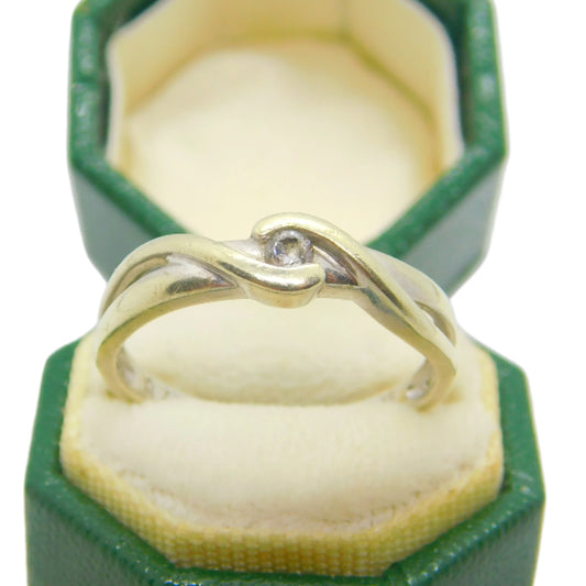 9ct White Gold & 0.1ct Diamond Crossover Ring Vintage c1990 London