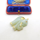Large 14ct Yellow Gold Mounted Carved Jade Elephant Pendant Vintage c1960