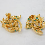 14ct Yellow Gold Turquoise Set Floral Clip-On Earrings Vintage c1970 Continental