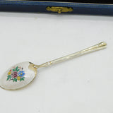 Boxed Sterling Silver Floral Enamel Gilded Teaspoon Set Vintage 1962 Birmingham