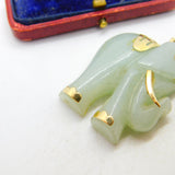 Large 14ct Yellow Gold Mounted Carved Jade Elephant Pendant Vintage c1960