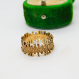 9ct Yellow Gold Textured Bark Pattern Band Ring Vintage 1970 Birmingham