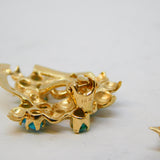 14ct Yellow Gold Turquoise Set Floral Clip-On Earrings Vintage c1970 Continental