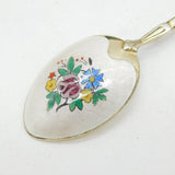 Boxed Sterling Silver Floral Enamel Gilded Teaspoon Set Vintage 1962 Birmingham
