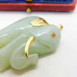 Large 14ct Yellow Gold Mounted Carved Jade Elephant Pendant Vintage c1960