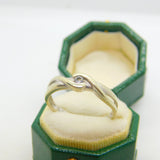 9ct White Gold & 0.1ct Diamond Crossover Ring Vintage c1990 London