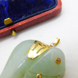 Large 14ct Yellow Gold Mounted Carved Jade Elephant Pendant Vintage c1960