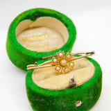 Edwardian 15ct Yellow Gold Seed Pearl Daisy Flower Brooch Antique c1910