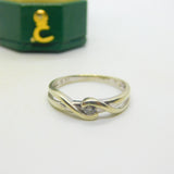9ct White Gold & 0.1ct Diamond Crossover Ring Vintage c1990 London