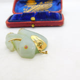 Large 14ct Yellow Gold Mounted Carved Jade Elephant Pendant Vintage c1960