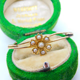 Edwardian 15ct Yellow Gold Seed Pearl Daisy Flower Brooch Antique c1910