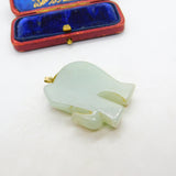 Large 14ct Yellow Gold Mounted Carved Jade Elephant Pendant Vintage c1960