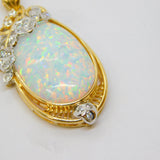 14ct Yellow Gold, White Opal & White Spinel Floral Drop Pendant Vintage c1970