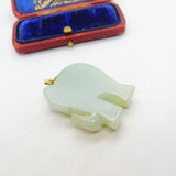 Large 14ct Yellow Gold Mounted Carved Jade Elephant Pendant Vintage c1960