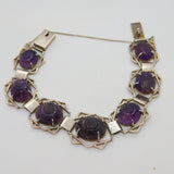 Victorian Sterling Silver Floral Carved Amethyst Set Panel Bracelet c1890 Antique