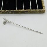 Boxed Set of Sterling Silver Chicken Terminal Cocktail Sticks Antique 1902 Birmingham