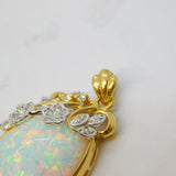 14ct Yellow Gold, White Opal & White Spinel Floral Drop Pendant Vintage c1970