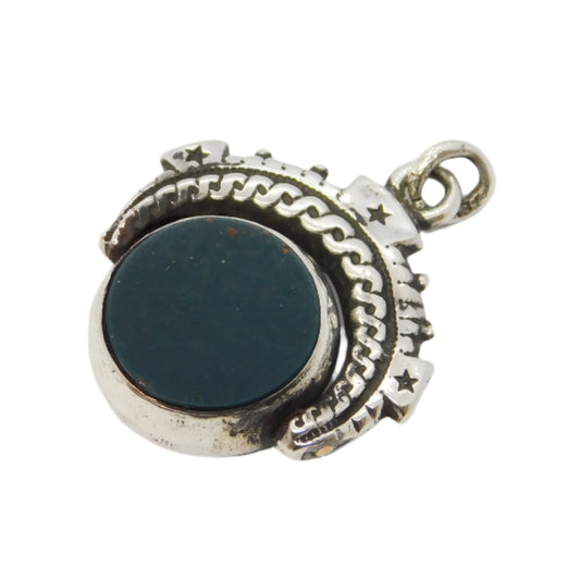 Victorian Sterling Silver, Bloodstone, Carnelian Spinner Fob Antique 1891 Birmingham