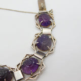 Victorian Sterling Silver Floral Carved Amethyst Set Panel Bracelet c1890 Antique