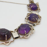 Victorian Sterling Silver Floral Carved Amethyst Set Panel Bracelet c1890 Antique