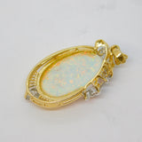 14ct Yellow Gold, White Opal & White Spinel Floral Drop Pendant Vintage c1970